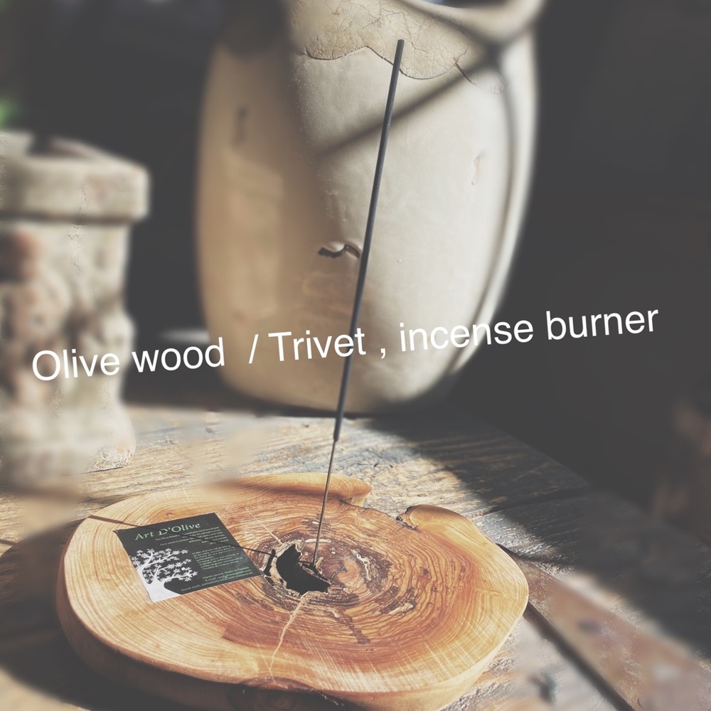Art D’Olive Natural Olive Wood Incense Burner & Trivet Holder Set